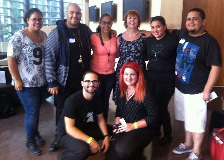 In front, Victor Carrion and Janice Rivera; standing are Veronica Burgos, Jonathan Cosme, Erika Silva, Prof. Julia Heinen, Yelitza Burgos, and Anthony Ortiz.