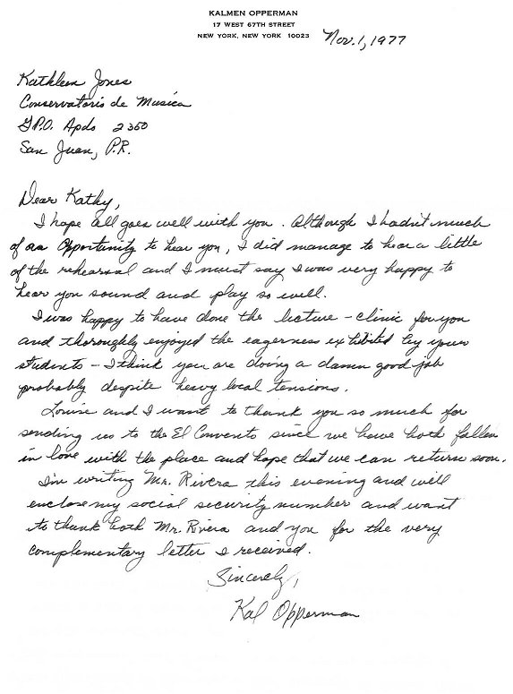 Letter from Kal Opperman