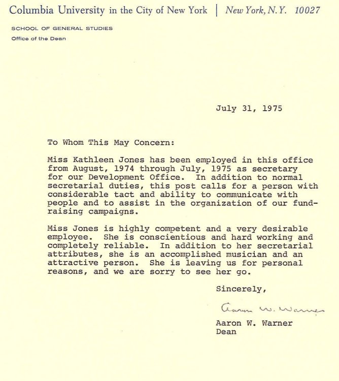 Letter from Dean Warner