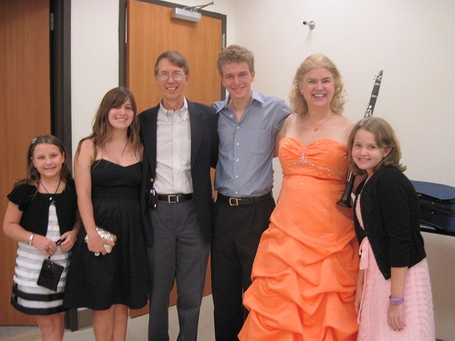 March 7, 2010, backstage after the Casals Festival concert with Luis Enrique Julia's Quintet for Clarinet and Strings. Family and friends: Christi Stubbe, Fabi Aguayo, Paul Cleary, Patrick Cleary, Kathy (Mom,) and Shannon Cleary.