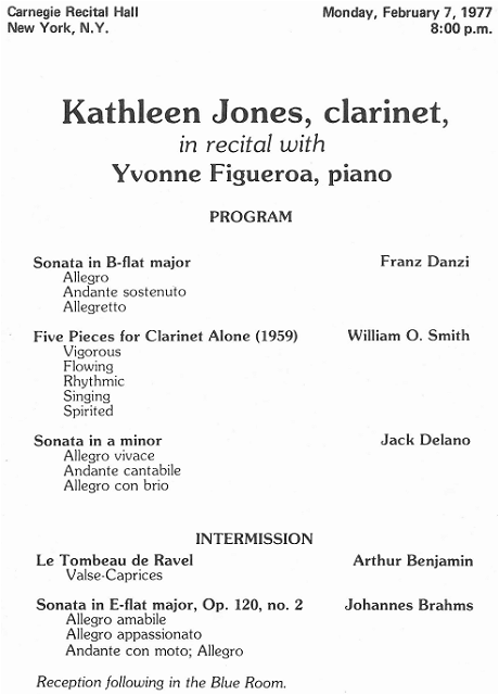 The program of the recital in the Carnegie Recital Hall in New York City, February 7, 1977